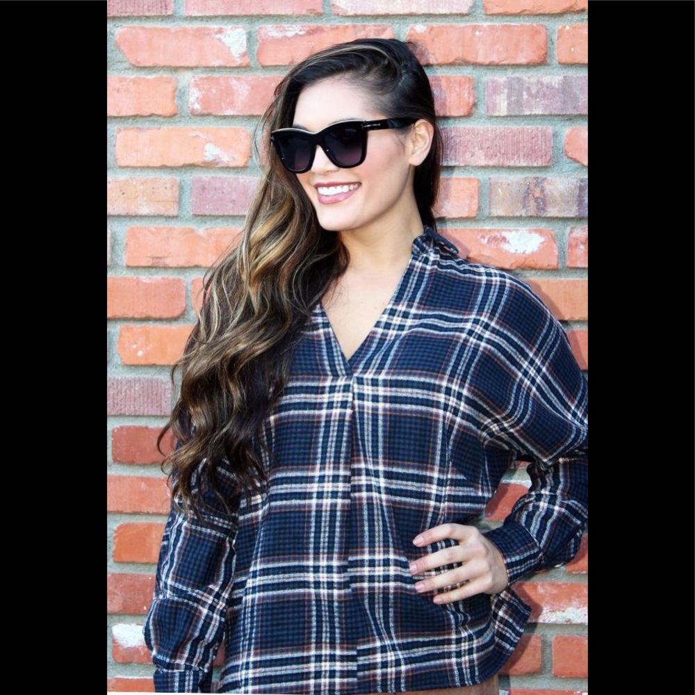 Play It Cool Plaid Top in Blue & Rust